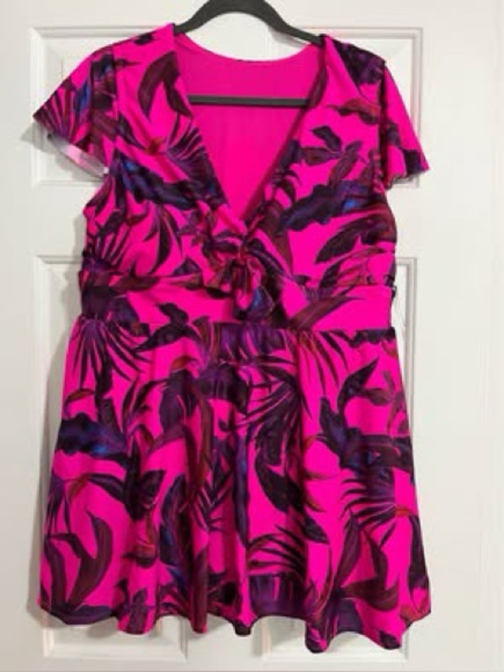 NWT Torrid 2X “Susie Tropical” Flutter Sleeve Skater Swim Dress With Brief